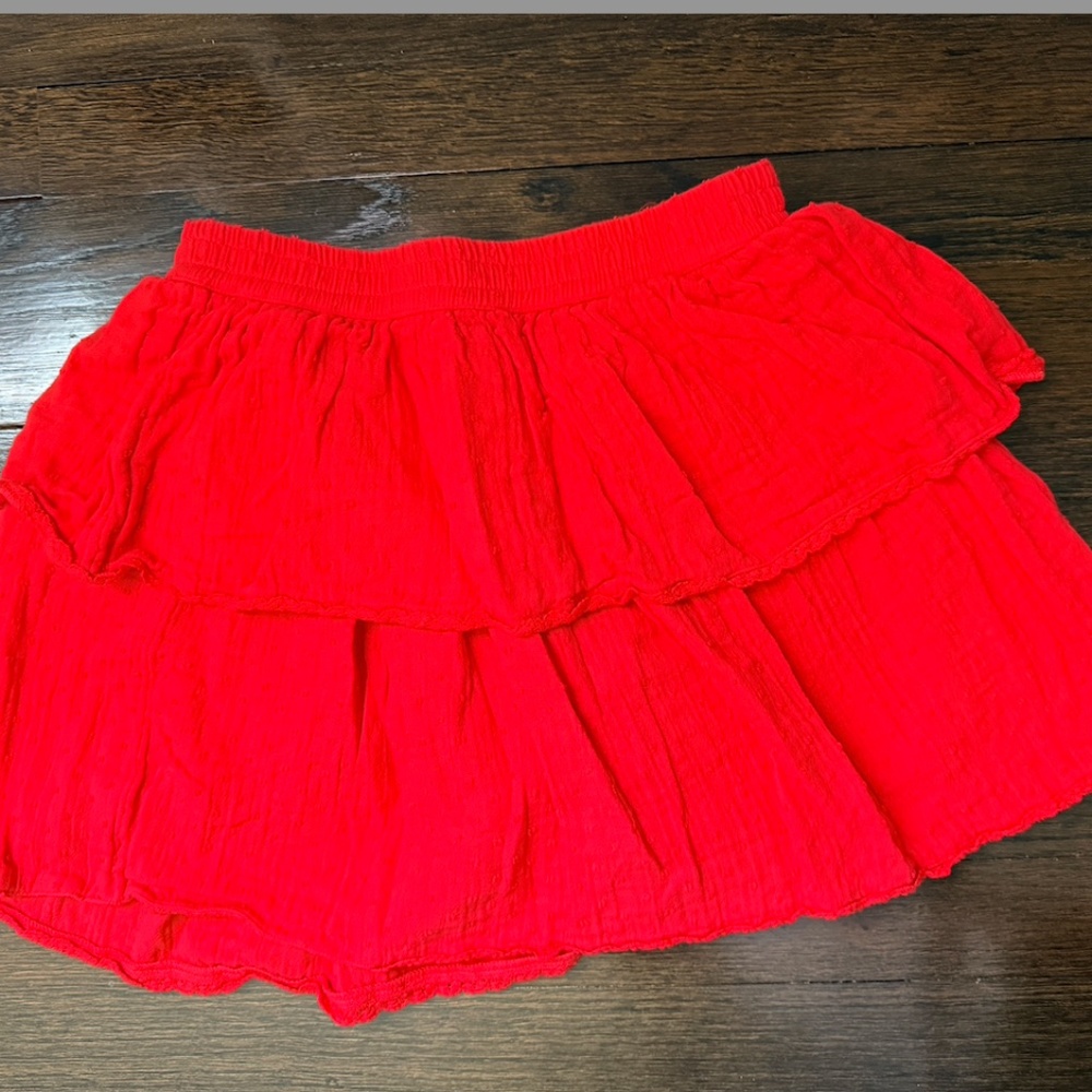 girls gap crinkle gauze ruffle skort-tomato  red- XL